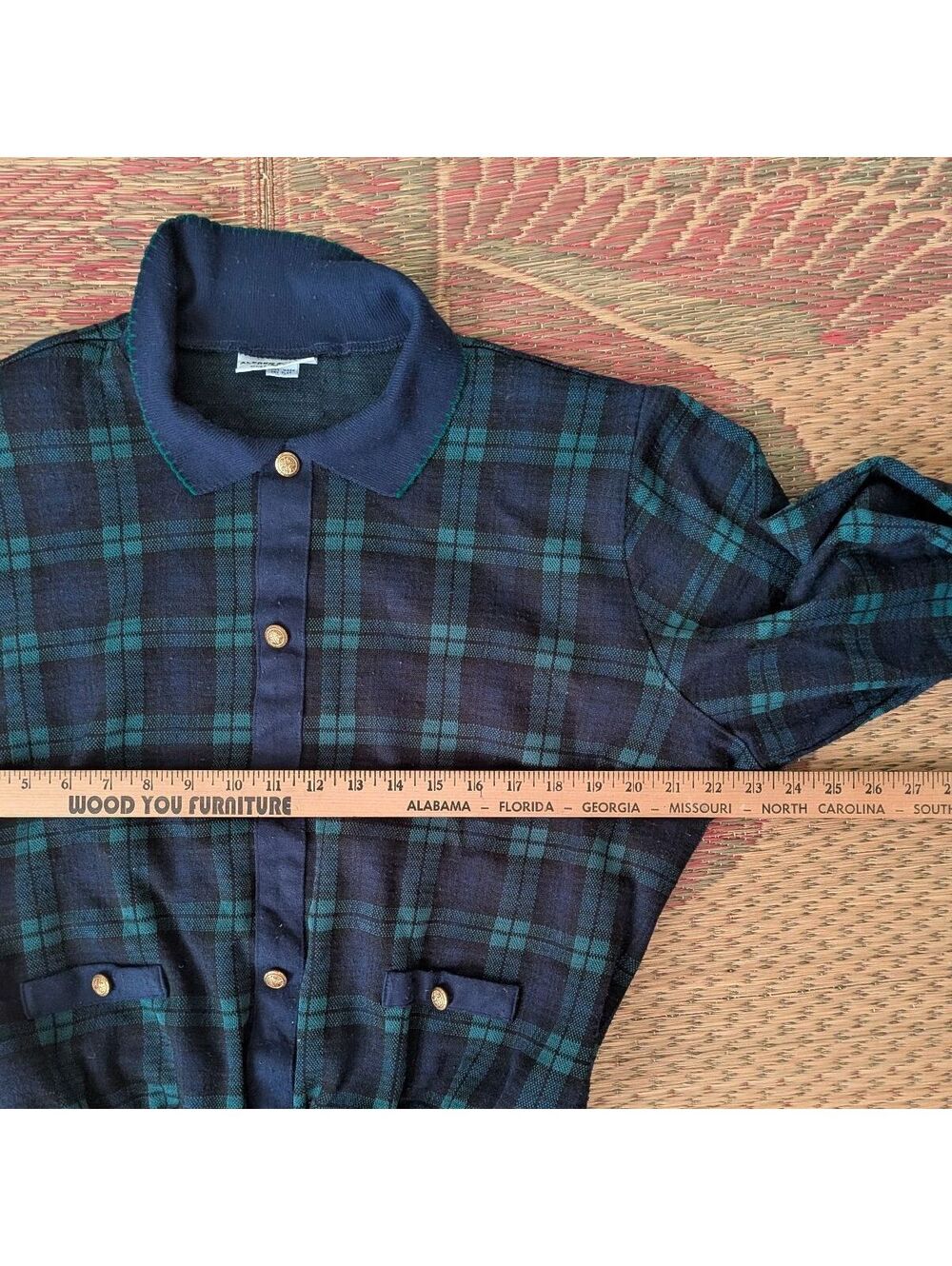 1990s Blackwatch Plaid Knit Nautical Button Sweater Jacket Vintage Size 2X - Picture 6 of 7